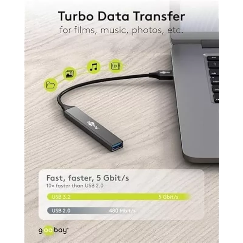 Goobay USB šakotuvas 74456 Type-A 5000 Mbit/s šviesiai pilkas