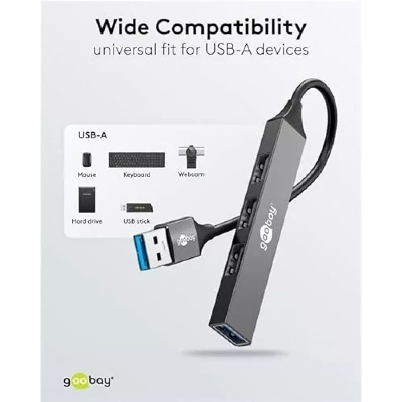 Goobay USB šakotuvas 74456 Type-A 5000 Mbit/s šviesiai pilkas