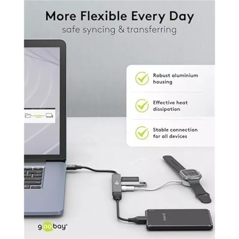 Goobay USB šakotuvas 74456 Type-A 5000 Mbit/s šviesiai pilkas