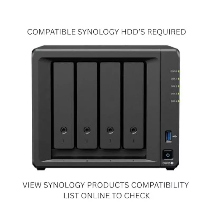 Synology DiskStation DS925+ NAS/saugyklos serveris Ryzen Embedded V1500B 4 GB DDR4 0 TB Juoda