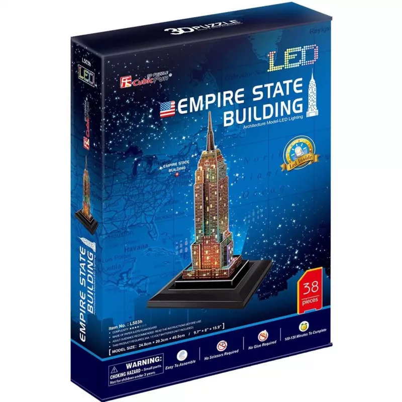 Empire State Building - šviečianti 3D dėlionė iš 37 dalių