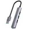 USB šakotuvas Unitek H1208A — 4 prievadai (1 × USB 3.2 Gen 1 Type-A, 3 × USB 2.0), aliuminio korpusas, pilka, 0,20 m laidas