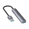 USB šakotuvas Unitek H1208A — 4 prievadai (1 × USB 3.2 Gen 1 Type-A, 3 × USB 2.0), aliuminio korpusas, pilka, 0,20 m laidas
