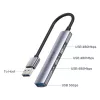 USB šakotuvas Unitek H1208A — 4 prievadai (1 × USB 3.2 Gen 1 Type-A, 3 × USB 2.0), aliuminio korpusas, pilka, 0,20 m laidas