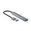 USB šakotuvas Unitek H1208A — 4 prievadai (1 × USB 3.2 Gen 1 Type-A, 3 × USB 2.0), aliuminio korpusas, pilka, 0,20 m laidas
