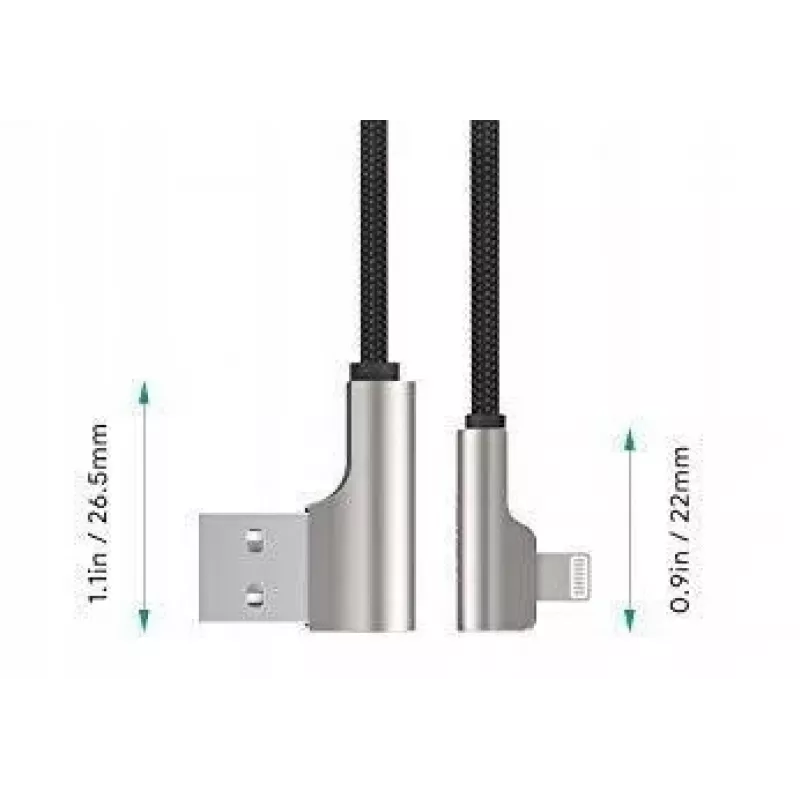 CB-AL01 Juoda Oem Nylon kabelis USB Lightning 2m 90-Degree Connectors C
