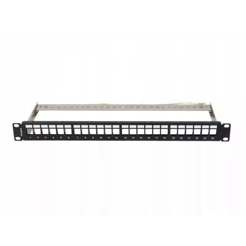 Tuščia pataisų skydelė 24 prievadai 1U 19 colių FTP keystone moduliams juoda