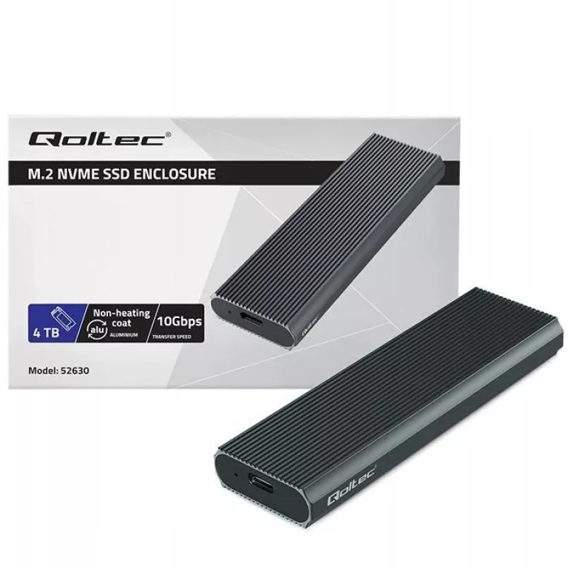 M.2 NVMe SSD korpusas QOLTEC 52630 — USB 3.1 Gen2 10Gb/s, skirtas M.2 NVMe diskams