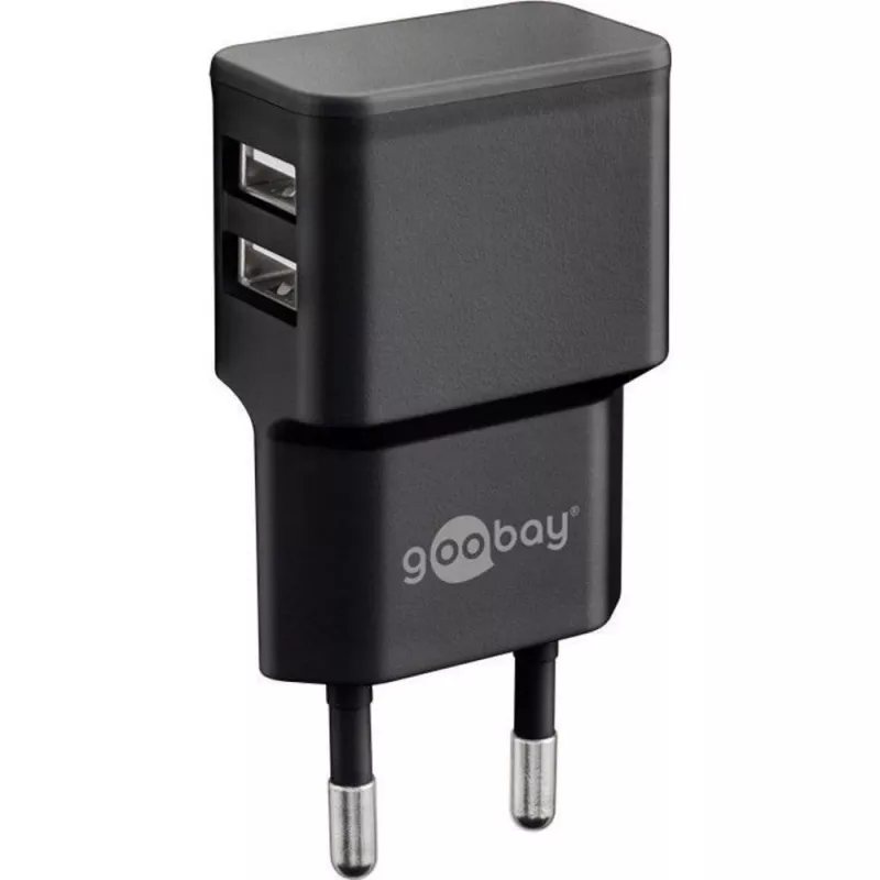 Wentronic goobay Dvigubas USB įkroviklis - Maitinimo šaltinis - 12 W - 2,4 A - 2 išvesties prievadai (USB) - Juodas (44951)