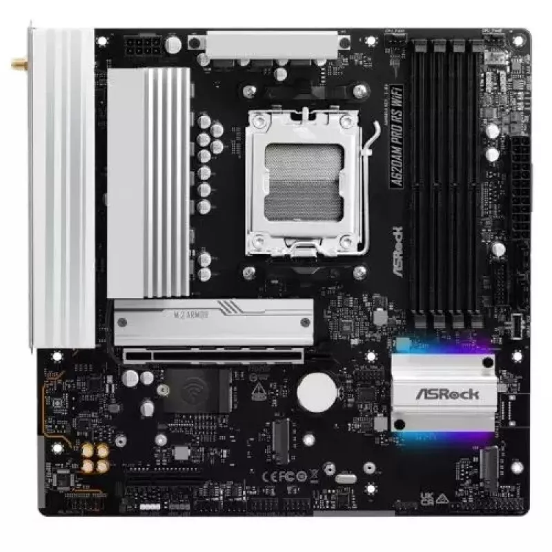 Pagrindinė plokštė ASROCK A620AM PRO RS WIFI AM5 microATX, AMD A620, 4×DDR5, Wi‑Fi, HDMI, DP, 3×M.2, 2×SATA, 7.1 garsas, 1Gb LAN