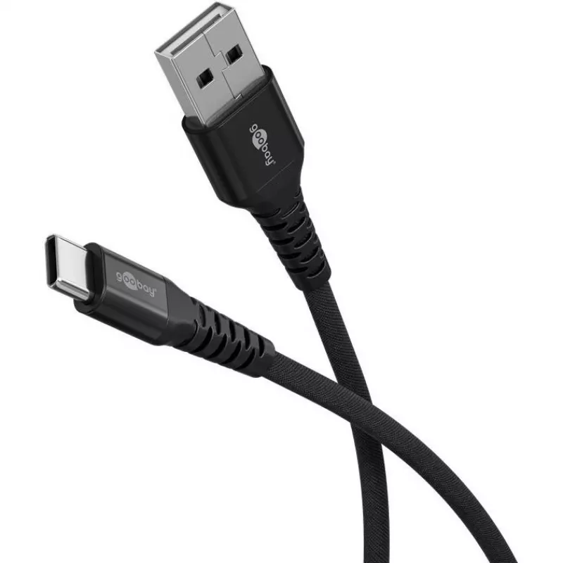 Goobay USB-C laidas Fabric Supersoft su metalinėmis jungtimis, 2 m, juodas (2m, USB 2.0, 60W), USB laidas