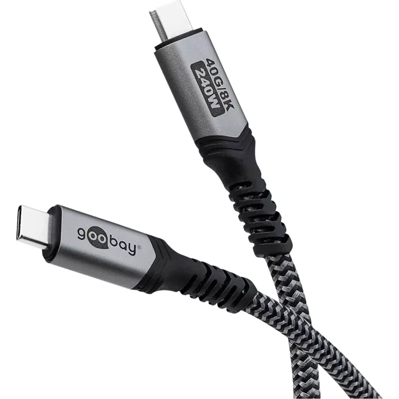 Goobay USB-C laidas su pintu apvalkalu, USB4, 240 W, 40 Gbit/s, Power Delivery, 1,5 m (1,50 m, USB 4.0, 240 W), USB laidas