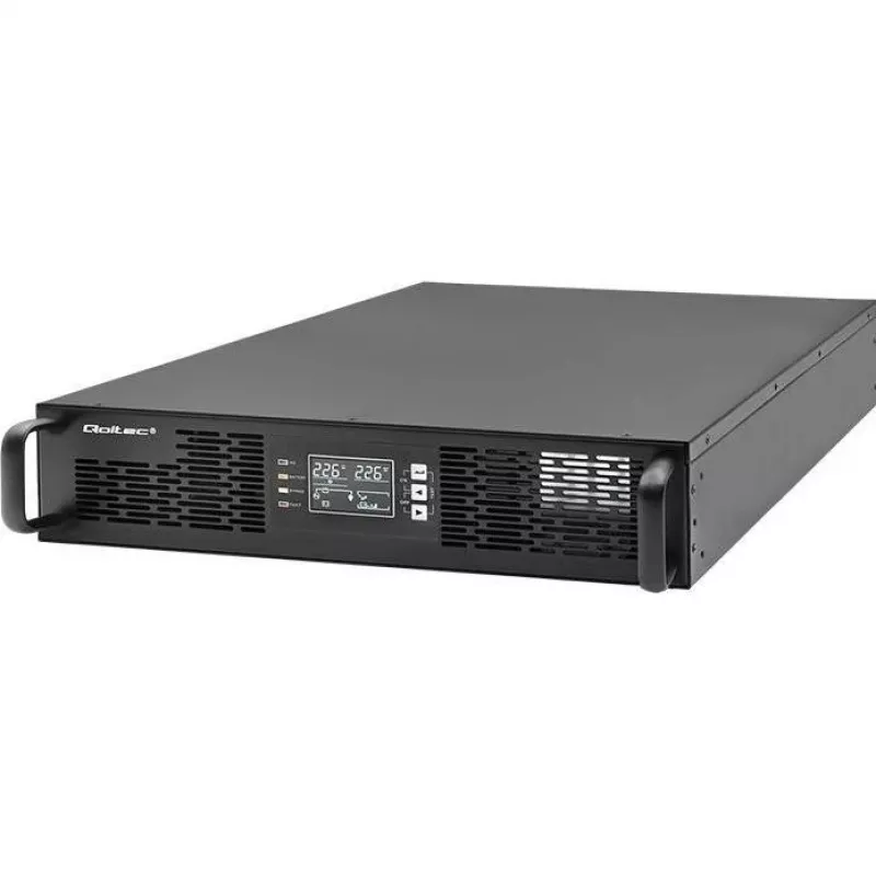 Qoltec maitinimo adapteris AVARINIS STELAŽUI 3KVA 3000W galios koeficientas 1.0 LCD EPO USB on-LINE (3VA, 3000W, dvigubo keitimo online UPS), UPS