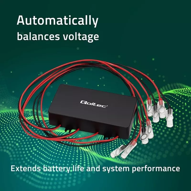 Įtampos balansuoklis QOLTEC 51098 48V sistemoms — 4×12V baterijų išlygintuvas