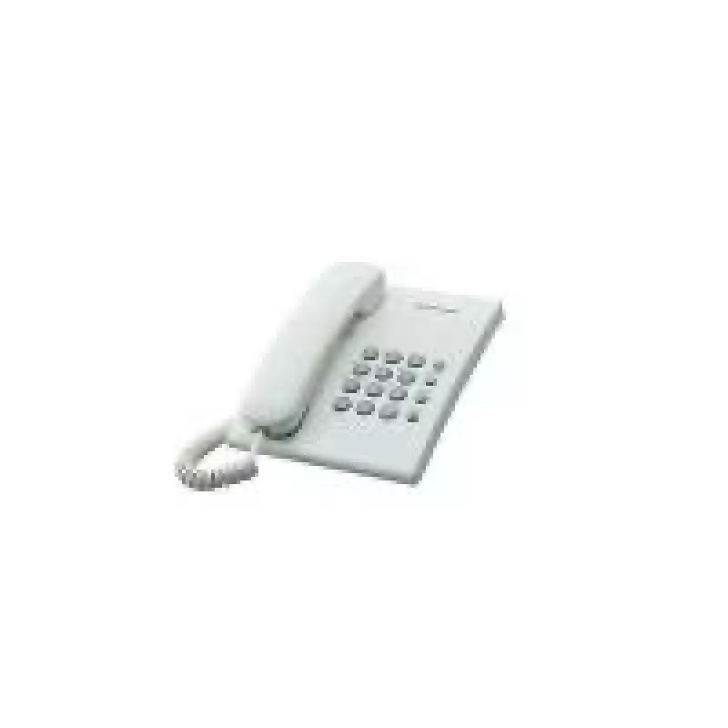 Analoginis telefonas Panasonic KX-TS500PDW — 16 mygtukų, baltas, stalinis/sieninis montavimas, 100 įrašų telefonų knyga