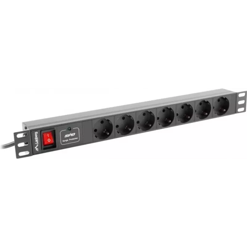 Lanberg | Maitinimo paskirstymo įrenginys (PDU) 19 colių 1U 10A 2M 7X Schuko lizdai | PDU-07F-0200-IEC-BK