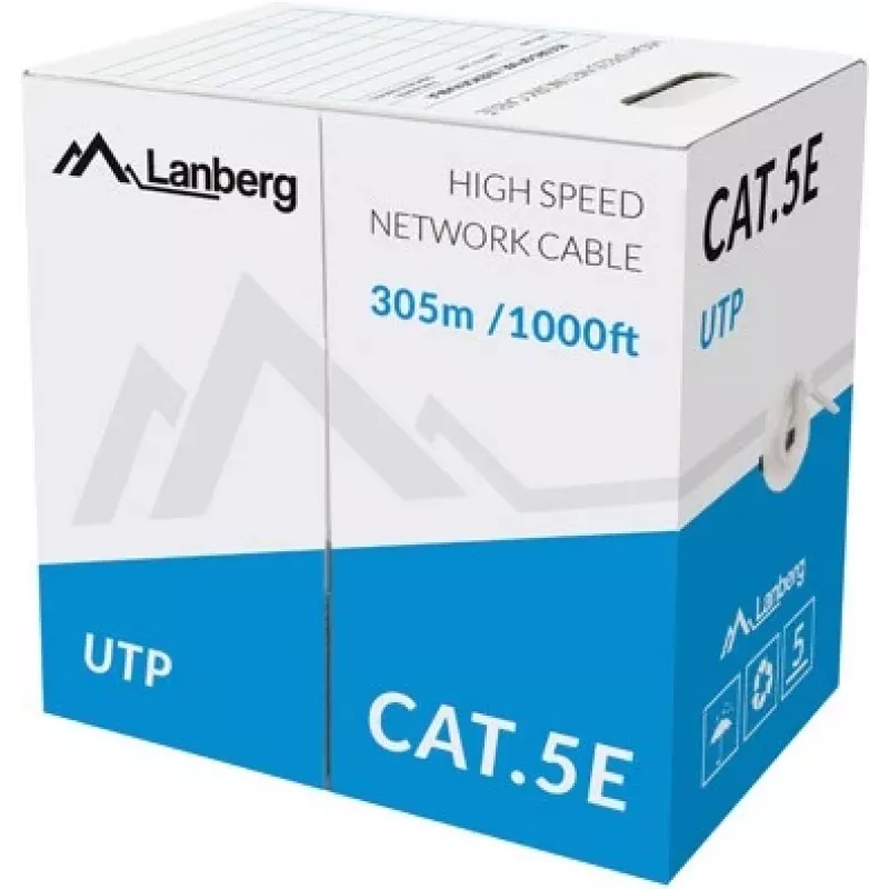 LANBERG tinklo kabelis U/UTP Cat5e LCU5-10CC-0305-S, 305 m, CCA laidininkas, 24 AWG, pilkas
