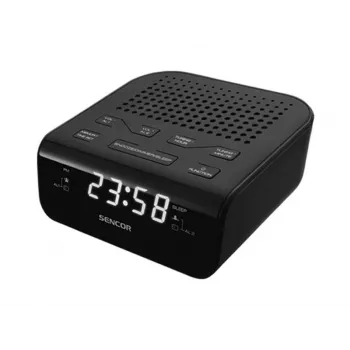 Laikrodis-radijas SENCOR SRC 136 B — PLL FM, 0,6 colio LED, dvigubas žadintuvas, snausti, baterijos atsarginis maitinimas, juodas