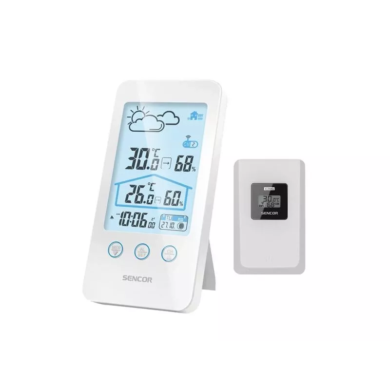 Sencor SWS 3000 W Įkrovimo Dėklo Oru Stotis su Belaidžiu Jutikliu, Balta