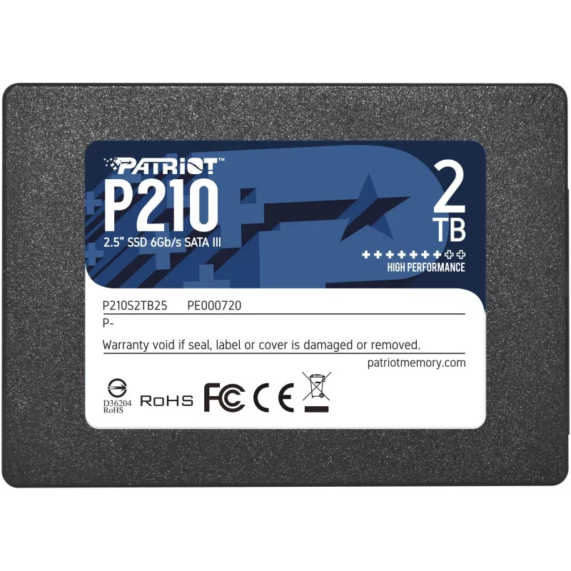 2.5 col. SATA III SSD PATRIOT P210 2 TB — 500 MB/s skaitymo, 400 MB/s rašymo, 7 mm