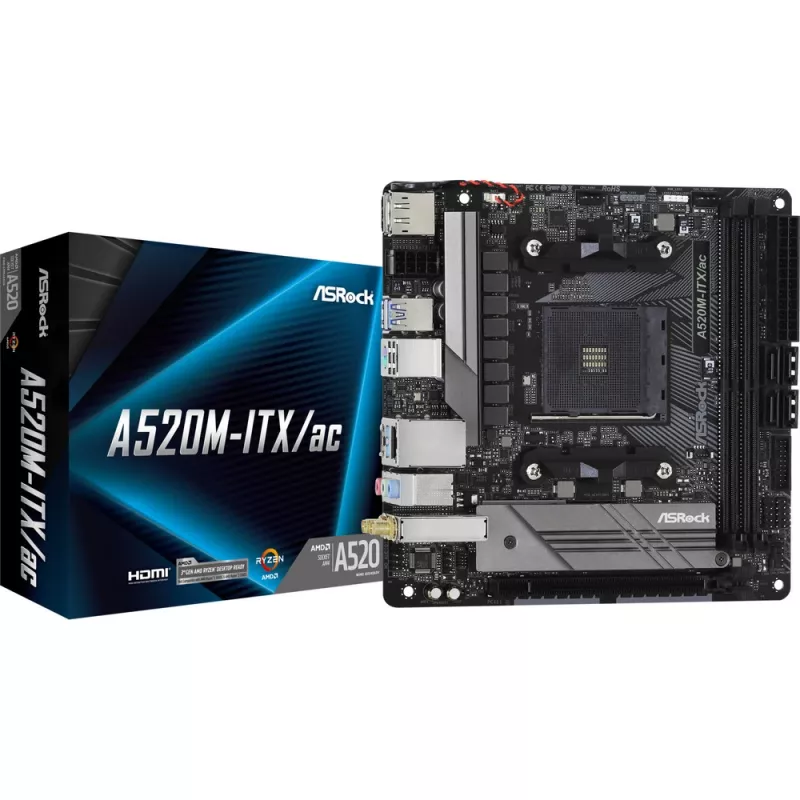 Pagrindinė plokštė ASRock A520M-ITX/ac Socket AM4 micro ATX