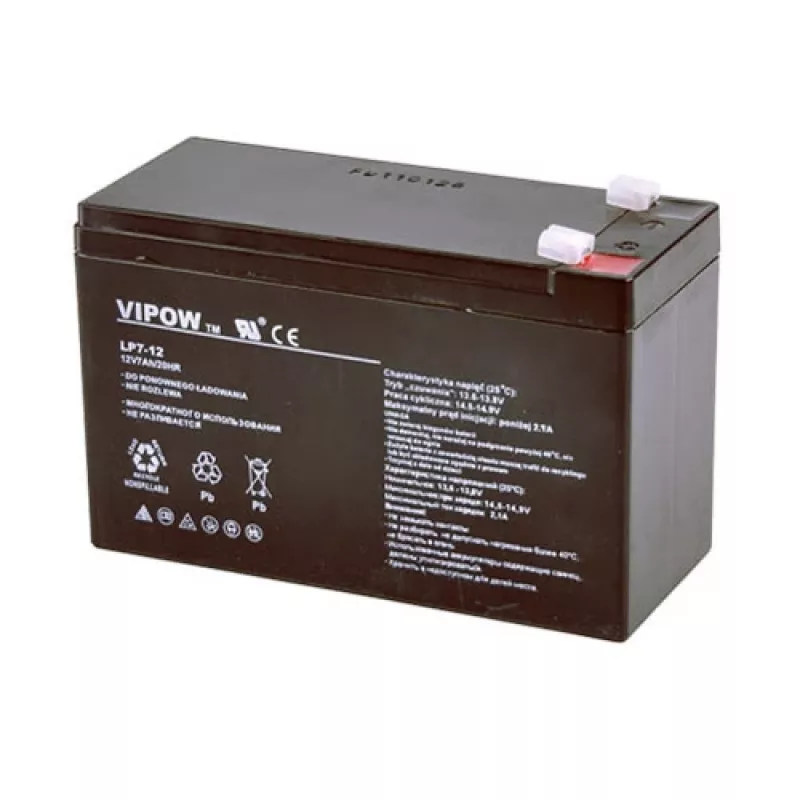 Baterie Olovn 12V 7.0Ah VIPOW yra Vipow produktas iš mūsų atsarginių baterijų asortimento. Pagrindiniai bruožai: juoda spalva, svoris 2,15 kg ir tipas – baterija.