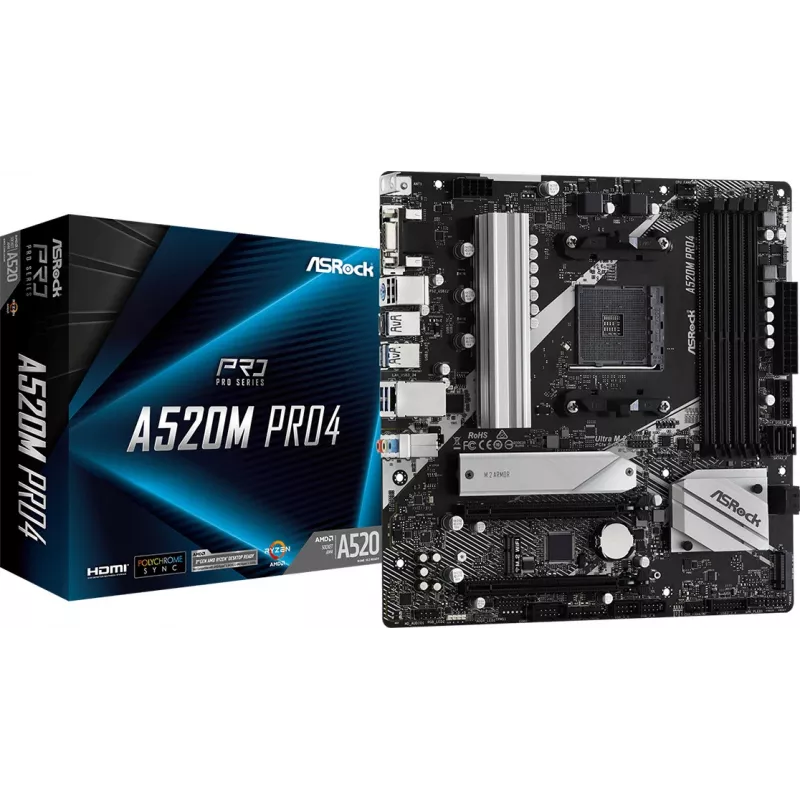 Pagrindinė plokštė ASRock A520M PRO4 Socket AM4 micro ATX