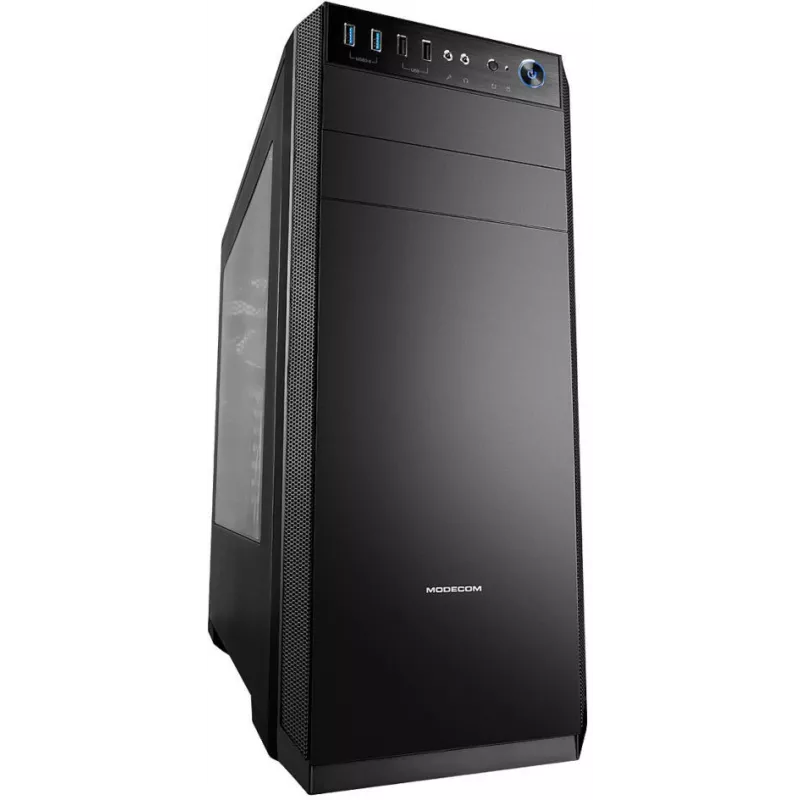 PC Case MODECOM Oberon Pro Midi Tower — juoda, palaiko ATX/microATX/ITX, 7 išplėtimo lizdai, iki 395 mm GPU, 5 HDD/3 SSD vietos