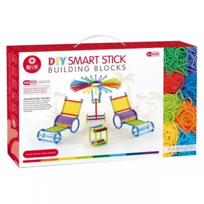 Statybinių blokelių rinkinys Ascato Blocks Sticks 360 elementų dėžutėje