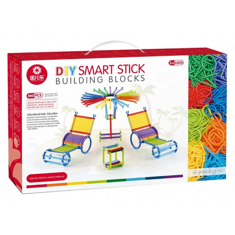 Statybinių blokelių rinkinys Ascato Blocks Sticks 360 elementų dėžutėje