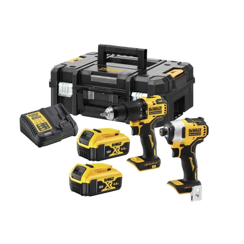 Belaidis elektrinių įrankių rinkinys DeWalt DCK2062M2T — 18 V, grąžtas DCD709 ir smūginis suktuvas DCF809 1/4 colio, 2×4,0 Ah baterijos, dėklas TSTAK II