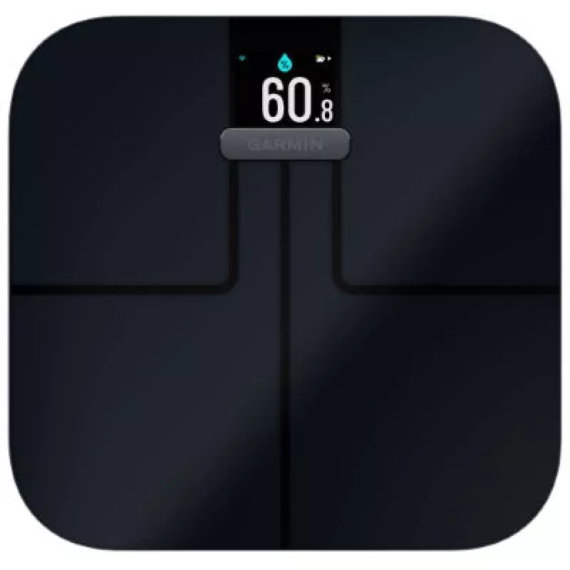 Elektroninės asmeninės svarstyklės GARMIN Index S2 – juodos, maks. 181,4 kg, Wi‑Fi/Bluetooth, kūno sudėties analizė