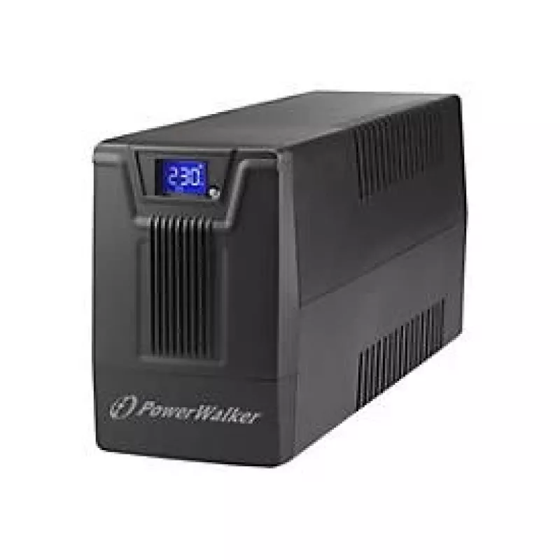 Nepertraukiamo maitinimo šaltinis PowerWalker VI 800 SCL FR — Linijinė-interaktyvi UPS 0,8 kVA (480 W), 2 Type E lizdai, USB, RJ-45/RJ-11, 12V 9Ah baterija, bokštas, juoda