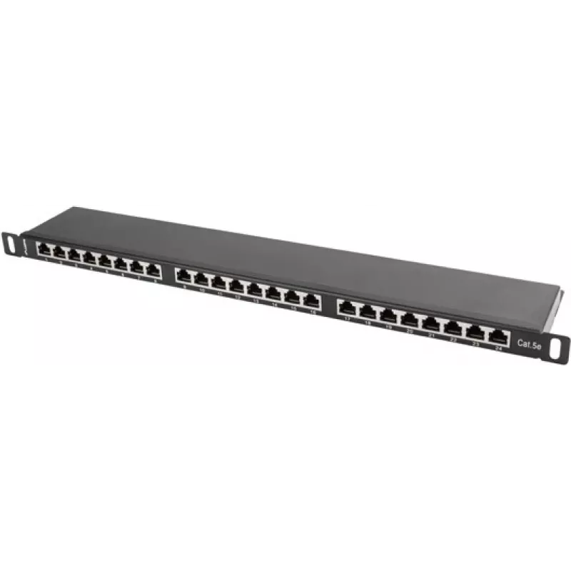 Patch panel LANBERG PPS5-0024-B 24 prievadų CAT5e, metalinis, 0.5U, 445×99×22.3 mm, juodas