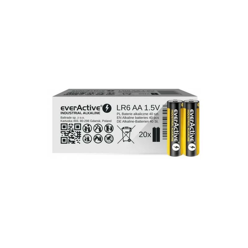 Vienkartinė šarminė baterija everActive EVLR6S2IK AA 1,5 V — pakuotė po 40 vnt.