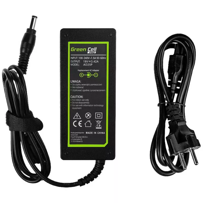 Green Cell AD25P maitinimo adapteris / keitiklis, skirtas naudoti patalpoje, 65 W, juodos spalvos