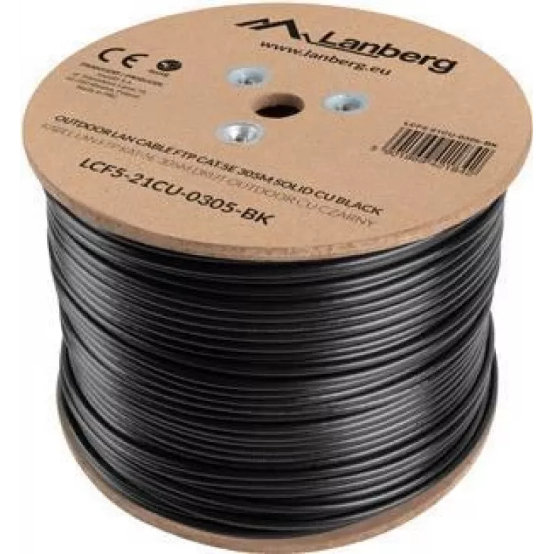 LANBERG tinklo kabelis Cat5e LCF5-21CU-0305-BK, F/UTP varinis, 305 m, 24 AWG, PE apvalkalas, juodas