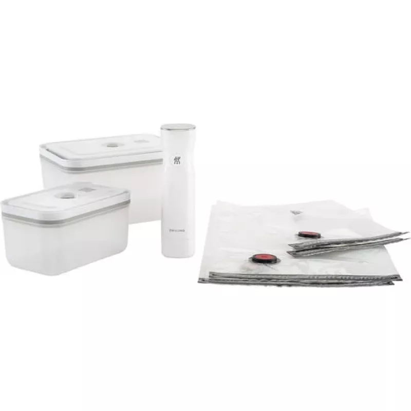 Vakuuminio sandarinimo dėžutė ZWILLING 36807-007-0, plastikinė stačiakampė maisto talpykla, 1,1 l ir 2,3 l, sandariai užrakinamas dangtelis, nuimama, permatoma balta