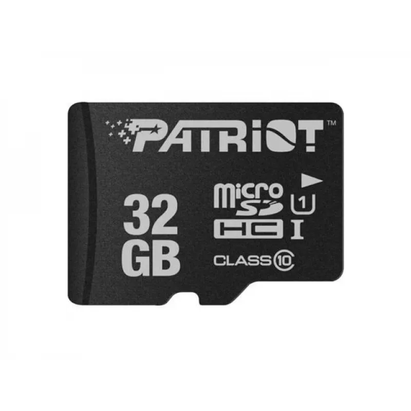 „MicroSDHC“ atminties kortelė PATRIOT PSF32GMDC10 — 32 GB, UHS‑I, 10 klasė (U1), V10, 80 MB/s, juoda