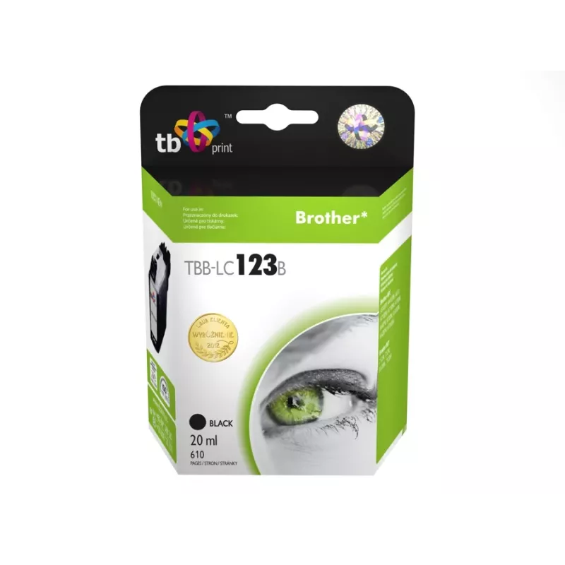 Rašalo kasetė, suderinama su Brother LC123BK, 100% nauja
