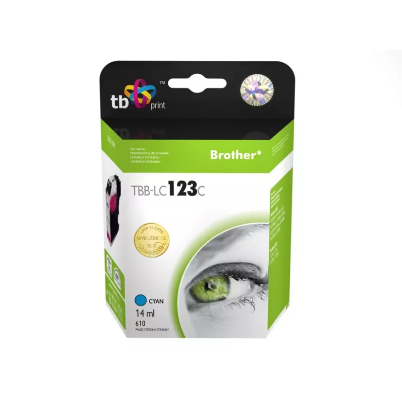 Suderinama rašalo kasetė su Brother LC123C 100 % nauja