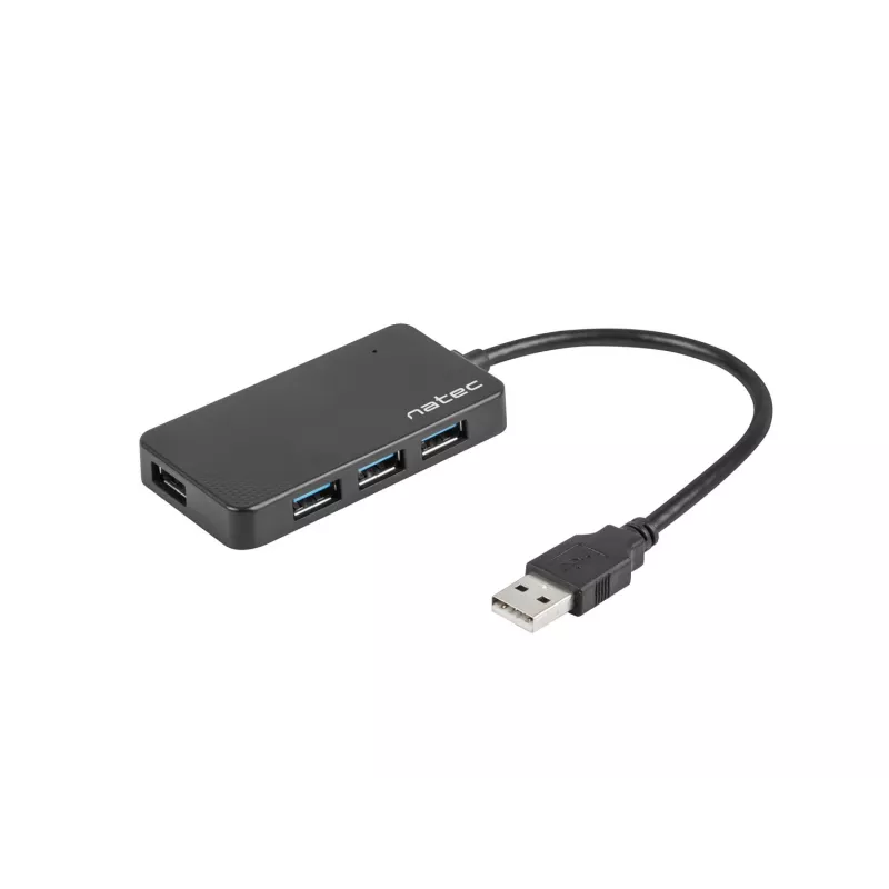 USB šakotuvas NATEC Moth 4 prievadų USB 3.2 Gen 1 Type-A (5000 Mbit/s), maitinamas per USB, juodas, 0,15 m laidas