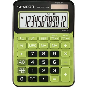Stalinis skaičiuotuvas SENCOR SEC 372GN 12 skaitmenų LCD, pagrindinės aritmetinės funkcijos, maitinamas saulės energija ir baterijomis
