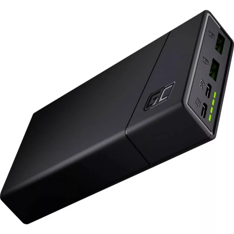 Power bank Green Cell PBGC03 20000 mAh, LiPo, 18 W išvestis, USB-C + 2× USB-A, Quick Charge 3.0, PD, juodas
