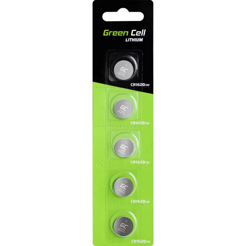 Vienkartinė ličio baterija Green Cell CR1620 3V 70mAh, lizdinė pakuotė 5 vnt., 1,9 mm aukštis
