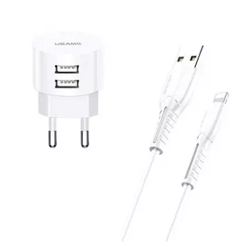 usamps Charger T20 2x USB 2.1A su Lightning kabeliu – nešiojamas USB sieninis įkroviklis