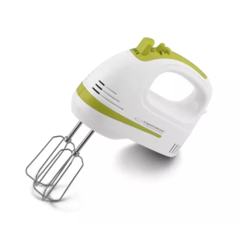 Rankinis plakiklis ESPERANZA EKM011 — 400 W, 5 greičių, turbo, tešlos kabliukai ir plakikliai, 220–240 V, balta / šviesiai žalia