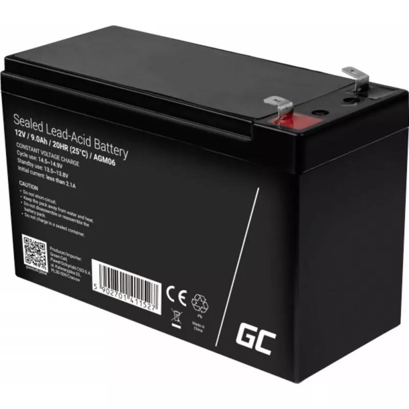 UPS baterija Green Cell AGM06 — 12 V 9 Ah sandari švino rūgštinė (VRLA) 95 × 151 × 65 mm, 2.3 kg