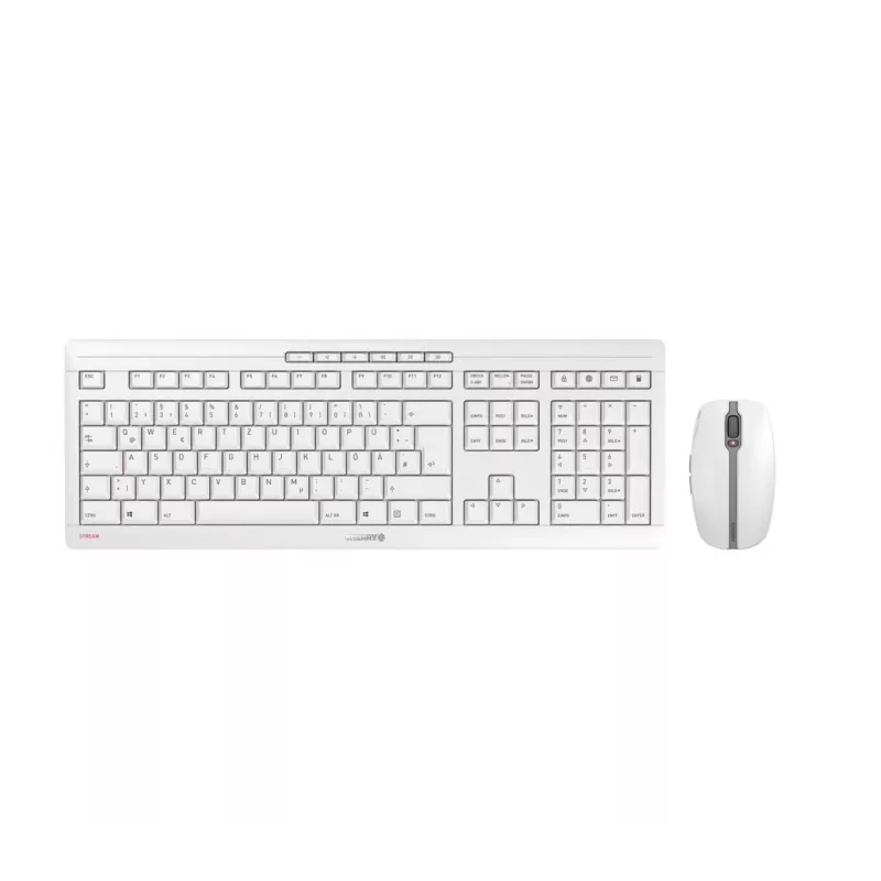 Klaviatūra CHERRY Stream Desktop Recharge, pelė komplekte, universali, RF belaidė, QWERTZ, vokiečių, pilka