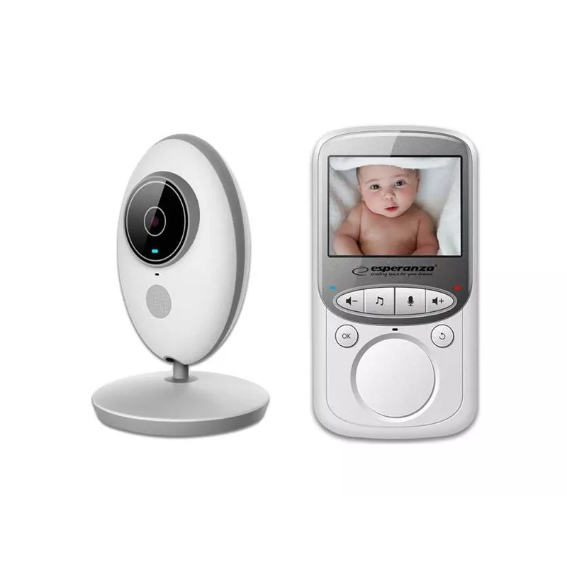 Vaizdo kūdikio monitorius ESPERANZA EHM003 — 2,4 colio LCD, 640×480, naktinis matymas 5 m, temperatūros jutiklis, dvipusis garsas, LiPo 750 mAh, veikimo atstumas iki 50 m